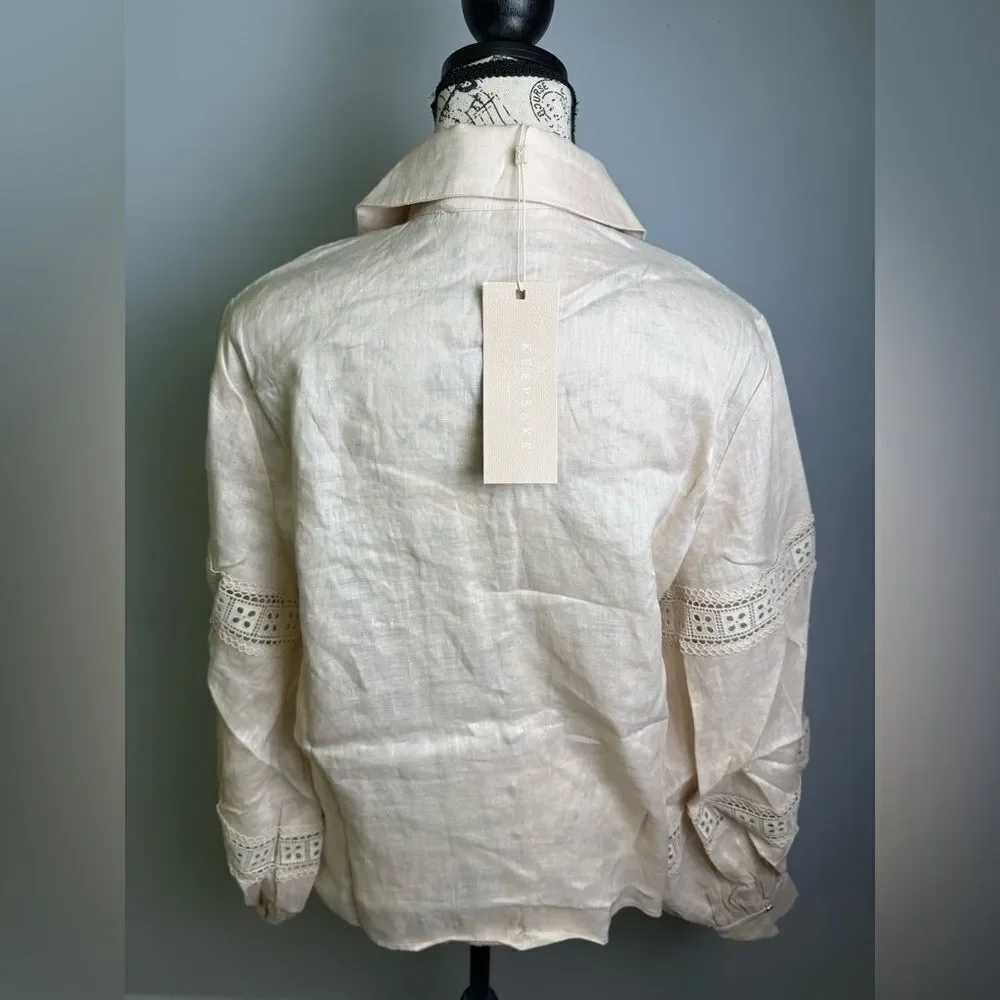 KEEPSAKE THE LABEL Carrie Trim Shirt in Linen NWT Size US 6